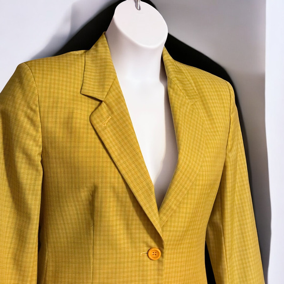 90s Gerani Italian Wool Skirt Suit Size M Saffron Yellow Retro Preppy Minimalist - Picture 5 of 13